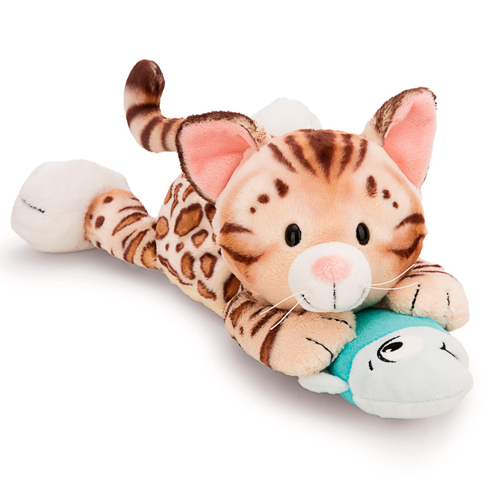 Nici, Kuscheltier liegende Bengal Katze & Fisch, ca 30 cm