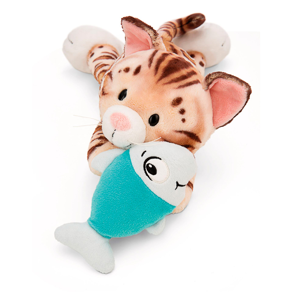 Nici, Kuscheltier liegende Bengal Katze & Fisch, ca 30 cm