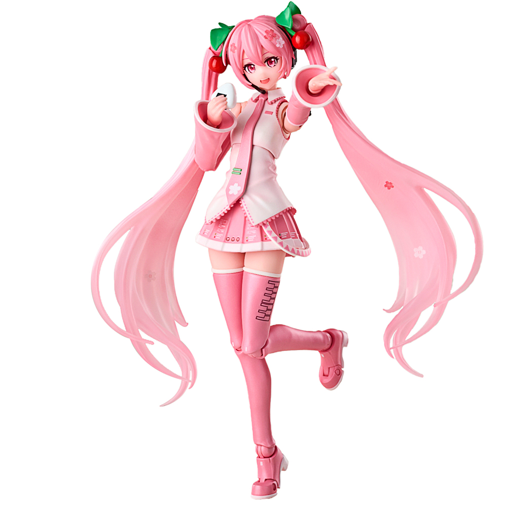 Anime-Figur, rosa Haare, Zöpfe, Kirschmotiv, Kunststoff