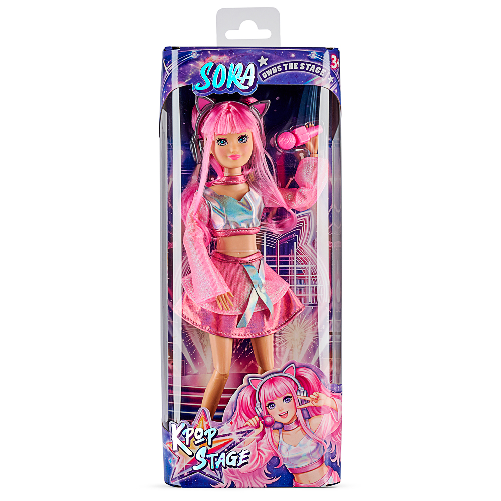Modepuppe, pinkes Haar, Bühnenoutfit, Mikrofon, K-Pop