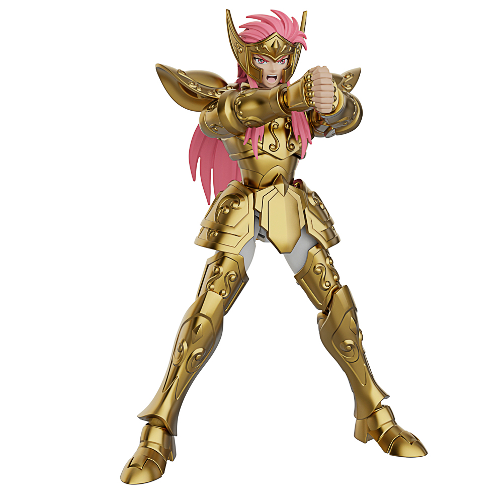Actionfigur, goldene Rüstung, rosa Haare, bewegliche Figur, Fantasyfigur