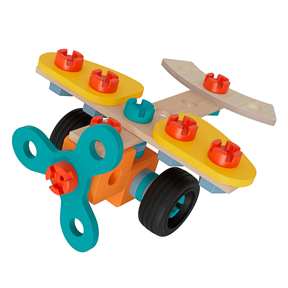 Holzspielzeug, Lego-ähnlich, Flugzeug, Baukasten, Farbig
