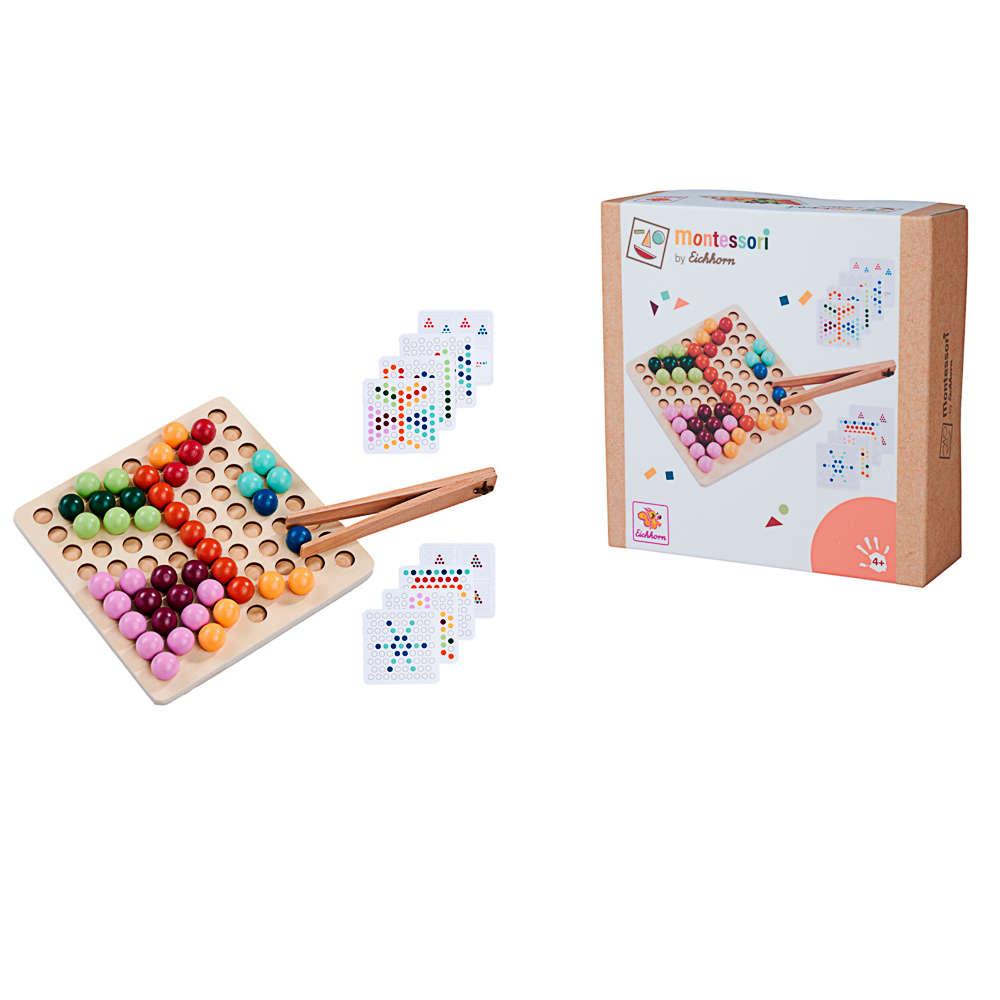 Holz-Spiel, Perlen-Board, Buntglasperlen, Lernspiel, Montessori