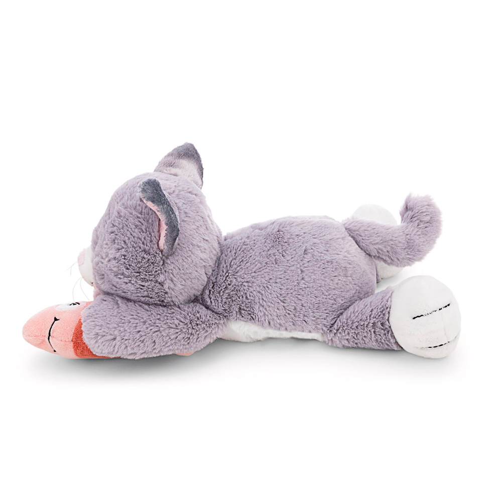 Nici, Kuscheltier liegende Katze, grau & Fisch, ca 30 cm