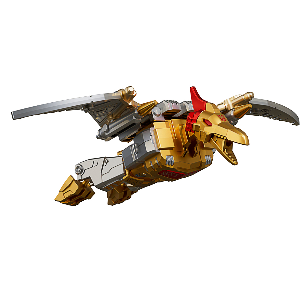 Roboterfalke, Spielzeugfigur, Goldfarben, Ausgebreitete Flügel, Rote Akzente
