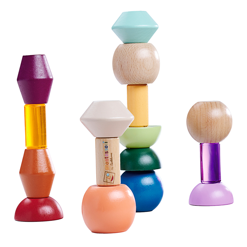 Holzspielzeug, Baukegel, Holzstücke, Farbige Stäbe, Kugel