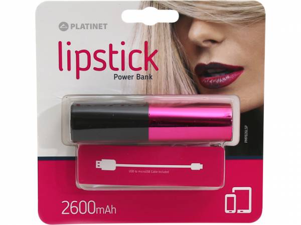 Platinet Lipstick Powerbank, Magenta, (2600mAh), Extra Power für Ihr Smatphone